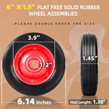 (2-Pack) AR-PRO 6?? x 1.5?? Flat Free Solid Rubber Wheel Assemblies – Replacement Hand Truck Wheels with Ball Bearings and 5/8?? Bore Hole Diameter – Heavy-Duty Solid Rubber Wheels 132 lbs Load Capacity