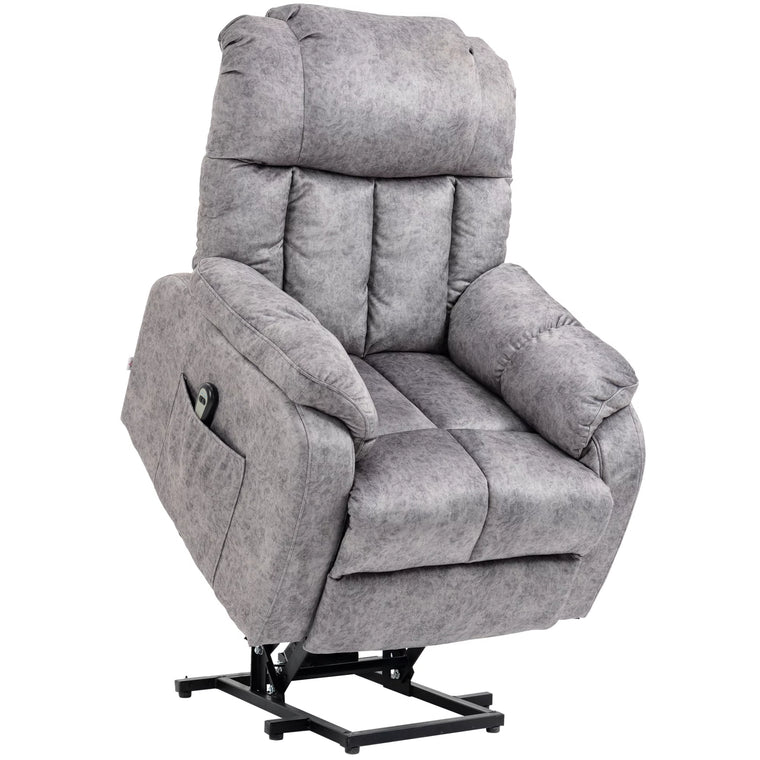 HOMCOM Power Lift Chair, Electric Recliner for Elderly, Compact Living Room Chair with Side Pocket & Remote Control, Grey
