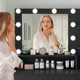 Makeup Vanity Desk with Mirror, 10 Lights, 5 Drawers, 3 Storage Shelves, 3 Color Modes & Adjustable Brightness Dressing Table, 35.4?? Desk, Black