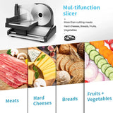 Meat Slicer, 7.5 Electric Deli Food Slicer with 2 Removable Stainless Steel Blades, Adjustable Thickness Meat Slicer for Home Use, Cuts Frozen Meat, Cheese, Bread, Vegetables, Easy to Clean, Black