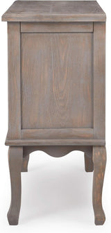 ClickDecor Thomas Antique Country Style Dresser Chest with 3 Drawers, Weathered Wood Nightstand Living Room Accent Furniture, Black Ring Handle, Curved Legs, Gray
