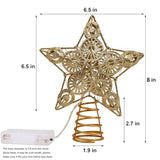 Juegoal Star Tree Topper with 20 LED Lights, Metal Golden Lighted Treetop Ornaments, Battery Powered Light Up Christmas Tree Decorations, 6.5 x 6.5 Inches