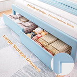 Twin Upholstered LED Bed Frame with Storage Drawer and Adjustable Chic Double Wavy Headboard, Velvet Princess Platform Bed for Kids/Girls, Solid Wood Slats Support, No Box Spring Needed, Beige