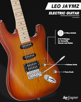 Leo Jaymz 39 Full Size ST Style Electric Guitar Starter Kit with SSH Pickup, 5W Portable Amp, Tuner, Gig Bag, Strap & Accessories (Violet Ocean)