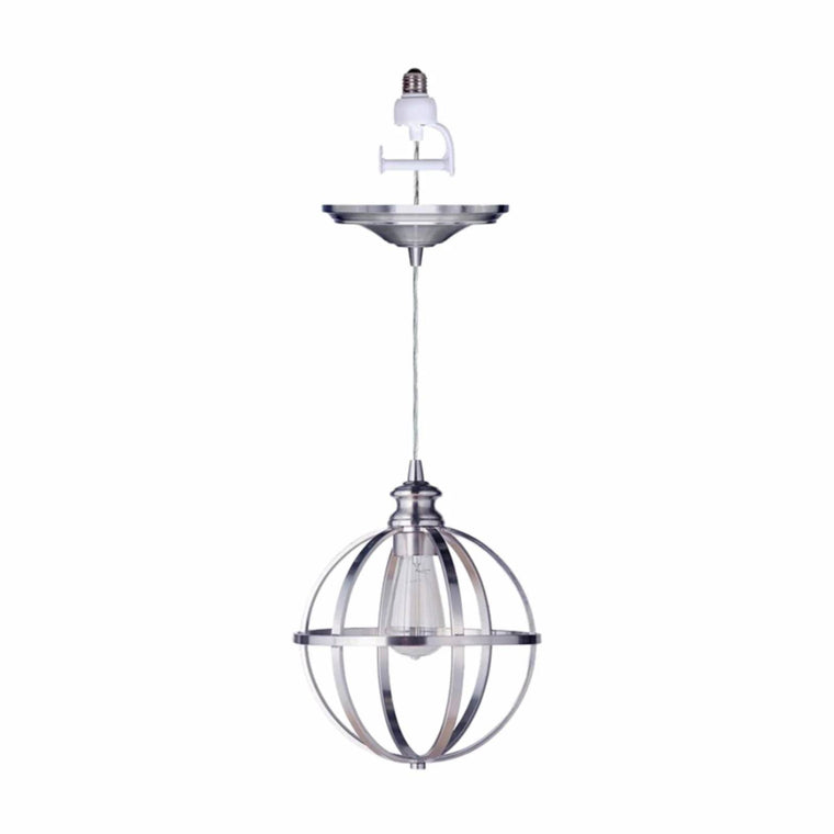 Worth Home Products Instant Pendant Recessed Light Conversion Kit Brushed Nickel Globe Cage Shade with Vintage Bulb | PKN-4030-0030-B
