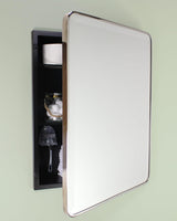 16×20 Austin Farmhouse Metal Framed Rounded Rectangle Recessed Bathroom Medicine Cabinet, Beveled Mirror, 14×18 in-Wall Opening, powder-coated Steel, Glass Shelves, Magnet Close, Brushed Nickel