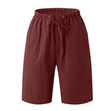 Men’s Linen Casual Classic Short Elastic Waist Summer Beach Lightweight Board Slim-Fit with Pockets Active Running Walk Short
