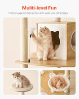 VEVOR Large Cat Tree with Litter Box Enclosure, 55.12 inches Tall, 2-in-1 Cat Tower, Multi-Level Cat Condo Furniture with Perches, Sisal Scratching Posts, Hammock, Big Kittens House for Indoor Cats