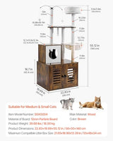 VEVOR Large Cat Tree with Litter Box Enclosure, 55.12 inches Tall, 2-in-1 Cat Tower, Multi-Level Cat Condo Furniture with Perches, Sisal Scratching Posts, Hammock, Big Kittens House for Indoor Cats