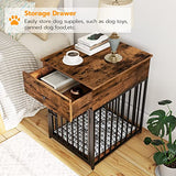 HOOBRO Dog Crate Furniture, Wooden Dog House, Decorative Dog Kennel with Drawer, Indoor Pet Crate End Table for Small Dog, Steel-Tube Puppy Cage, Chew-Proof, Greige BG01GW03