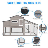 Chicken Coop and Run, Two Story Rabbit Hutch Indoor Outdoor, Wooden Hen House with Nesting Box Rabbit Cage, Ramp, Deep No Leak Pull Out Tray, for Chick, Bunny(Black)