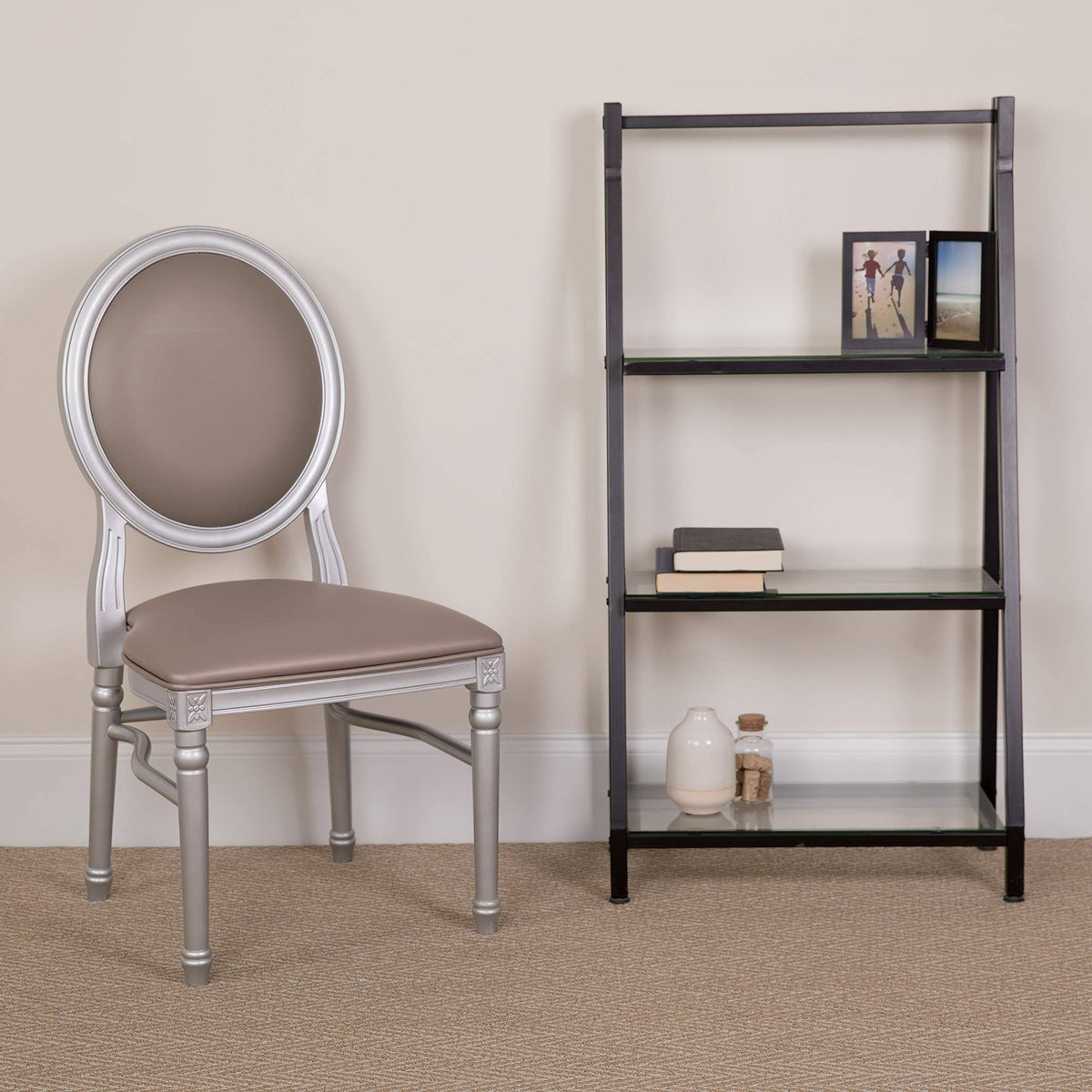 Flash Furniture 2 Pk. Hercules Series 900 lb. Capacity King Louis Chair with Taupe Vinyl Back and Seat and Silver Frame