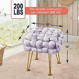 Retro Green Soft Upholstered Ottoman Entryway Bench Seat 16x16x16 Sturdy Accent Coffee Table for Living Room Make Up Vanity Fluffy Shoe Stool with Golden Legs for Bedroom C