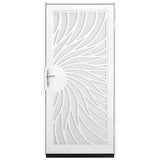 Unique Home Designs 36 in. x 80 in. Solstice White Surface Mount Steel Security Door with White Perforated Screen and Brass Hard