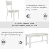 Wood Dining Table Set for 6 with 4 Upholstered Chair & 1 Bench, Mid-Century Modern Dining Room Table Set with Chairs Dinner Table Set for Dining Room, Kitchen, Natural