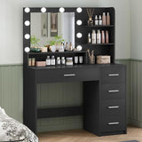 Makeup Vanity Desk with Mirror, 10 Lights, 5 Drawers, 3 Storage Shelves, 3 Color Modes & Adjustable Brightness Dressing Table, 35.4?? Desk, Black