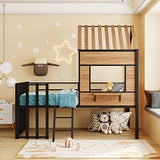 Harper & Bright Designs Kids House Beds Low Loft Bed Frame with Roof, Window, Guardrail and Ladder, Metal Twin Size Loft Bed for Kids Teens Girls Boys (Twin, White)